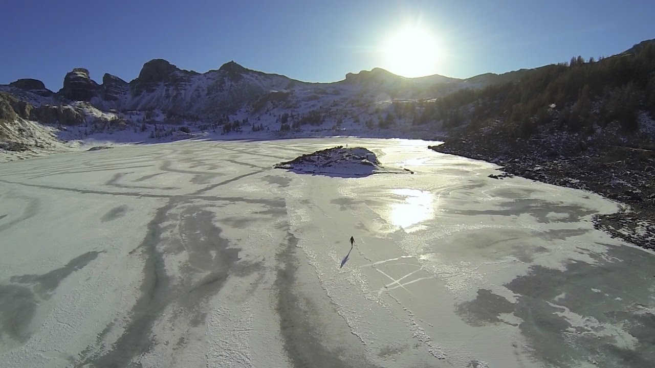 Flying over a frozen lake – Lac d’Allos, France