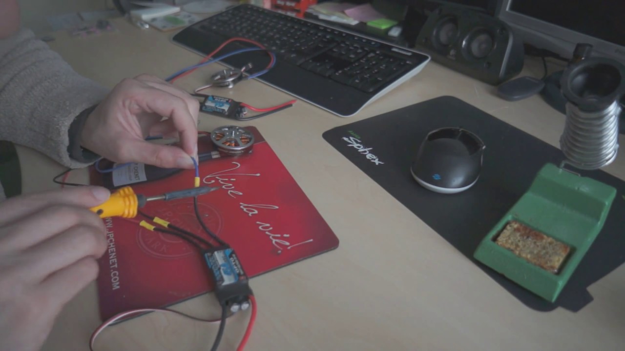 Quadcopter wire harness soldering – ESC + motor
