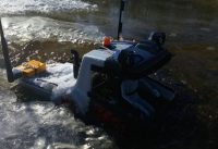 FPV rc snow cat falling into water